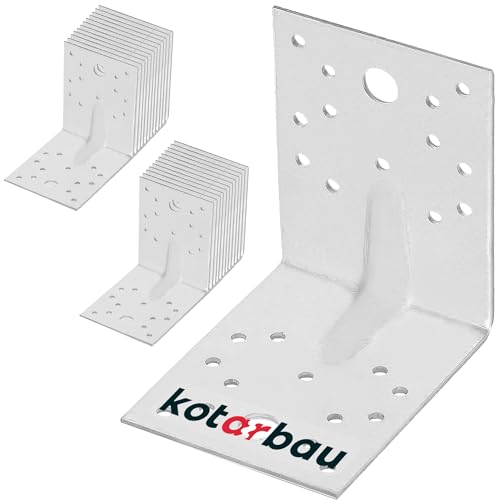 KOTARBAU® 25 Stk. Winkelverbinder 100x100x80 mm mit Rippe Sicke Lochwinkel Bauwinkel Holzverbinder Balkenwinkel Winkel Holzverbinder Metall Winkelverbinder Verzinkt Silber von KOTARBAU