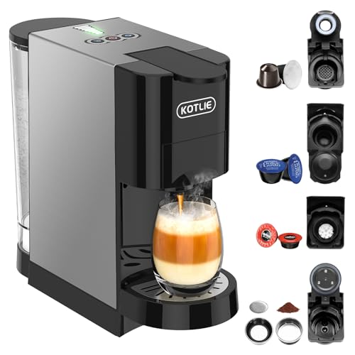 KOTLIE AC-513HF 5 in 1 Kaffeemaschine für Nespresso Original/Dolce Gusto/Lavazza a modo mio/Gemahlener Kaffee/ESE(44mm), Höhe für große Tassen (Schwarz) von KOTLIE