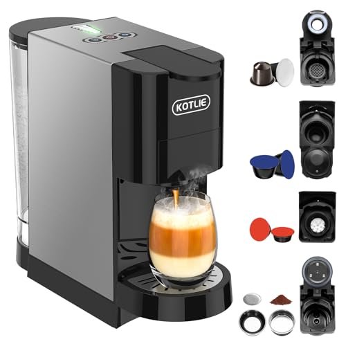 KOTLIE AC-513HF 5 in 1 Kaffeemaschine für NES/DG/a modo mio/Gemahlener Kaffee/ESE(44mm), Höhe für große Tassen (Schwarz) von KOTLIE