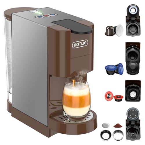 KOTLIE AC-513HF 5 in 1 Multifunktionale Kapselmaschine für Nespresso Original/Dolce Gusto/Gemahlener Kaffee/ESE Pads (44 mm)/Lavazza a modo mio,800ml Wassertank(Braun) von KOTLIE