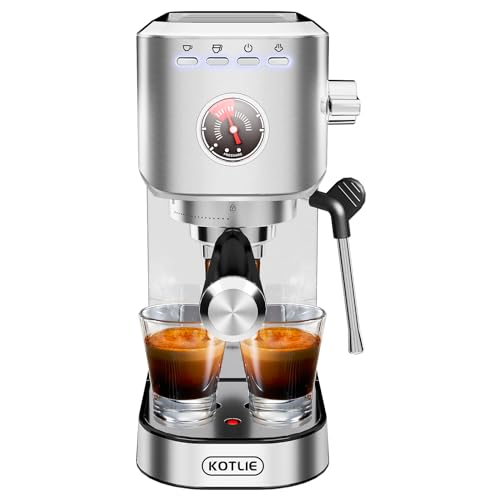 KOTLIE CM5080 Espressomaschine, Cappuccinomaschine mit Profi Milchaufschäumer und optischer Druckanzeige, 1000 ml Wassertank, 1350W, 20 Bar von KOTLIE