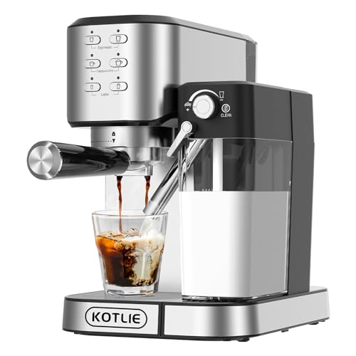 KOTLIE CM5180 Espressomaschine mit 0,7 Liter automatischer Milchaufschäumung für Espresso/Cappuccino/Latte, 1L Wassertank, 20 Bar, 1350W von KOTLIE