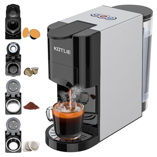 KOTLIE AC-513K 4 in 1 Kapsel Kaffeemaschine für Nespresso Original/Dolce Gusto/Mischkaffee/ESE Pads（44mm,19Bar,1450W,800ml von KOTLIE