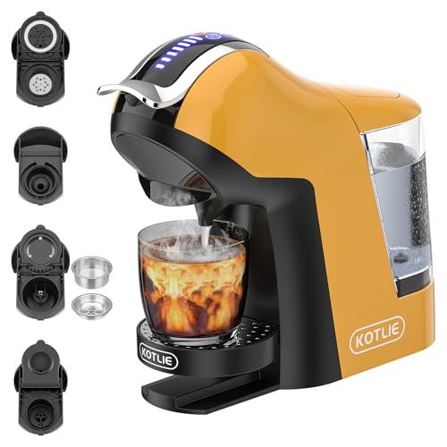 KOTLIE EM-308A 5 in 1 Kaffeemaschine, unterstützt doppelte Extraktion für Heiß und Kaltgetränke, mit vier wählbaren Temperaturen und sieben Stufen der Wassermengenregulierung(GELB) von KOTLIE