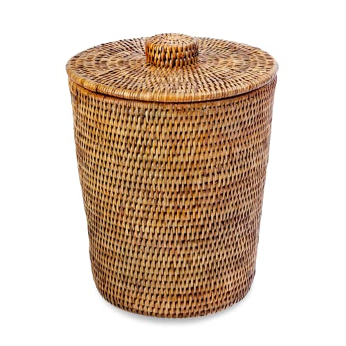 KOUBOO La Jolla Rattan-Abfallkorb, rund, mit Kunststoffeinsatz und Deckel, Honigbraun, Rattan und Weide von Kouboo