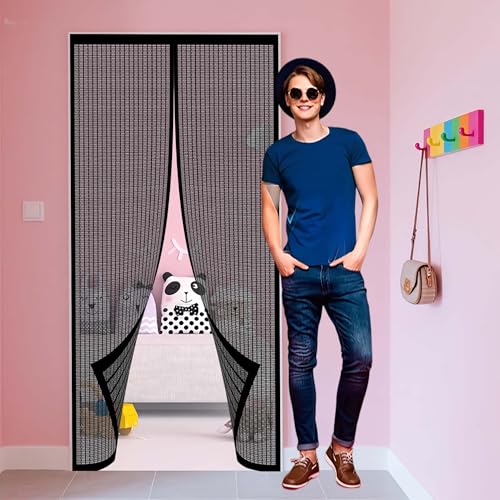 Fliegengitter Balkontür 128 x 197 cm Ohne Bohren, Einfache Montage Insektenschutz Balkontür Fliegenvorhang für Und Terrassentür, Schwarz von KOUDU