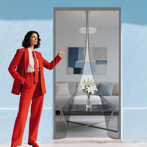 Fliegengitter Balkontür Magnet 132 x 196 cm Leichte Montage Magnet Insektenschutz für Die Balkontür Terrassentür, Grau von KOUDU