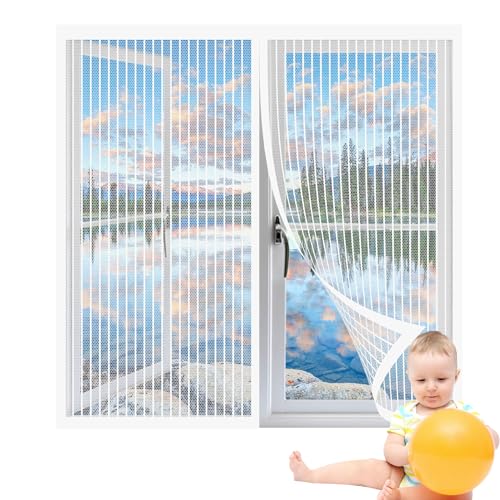 Magnet Fliegengitter Fenster Übergrösse 103 x 122 cm Insektenschutz Selbstklebendes Fliegengitter für Fenster Ohne Bohren Stärkere Magneten für Terrasse Schlafzimmer Usw., Weiß von KOUDU