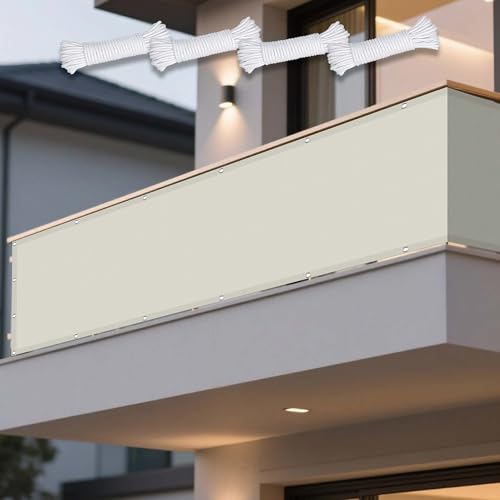 Sonnenschutz Sonnensegel 62 x 402 cm Rechteckig Wasserdicht Sonnenschutz Windschutz Wetterschutz Segel Baldachin Ohne Bohren mit Ösen Segeltuch für Balkon Garten Terrasse, Beige Sonnenschutz Sonnensegel 62 x 402 cm Rechteckig Wasserdicht Sonnenschutz Windschutz Wetterschutz Segel Baldachin Ohne Bohren mit Ösen Segeltuch für Balkon Garten Terrasse, Beige von KOUDU