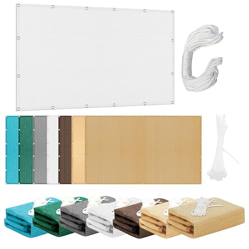 Sonnensegel Atmungsaktiv Rechteckig 1.1 x 1.2 m Rechteckig Atmungsaktiv 98% UV Schutz Rechtwinklig Markise mit Ösen Segeltuch 4 × 1.5 M Seile für Terrasse Camping, Weiß von KOUDU