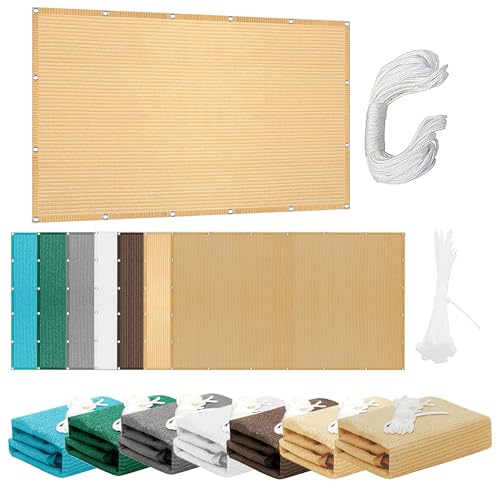 Sonnensegel Atmungsaktiv Rechteckig 1.4 x 4.5 m Rechteckig Atmungsaktiv 98% UV Schutz Rechtwinklig Markise mit Ösen Segeltuch 4 × 1.5 M Seile für Terrasse Camping, Creme Farben von KOUDU