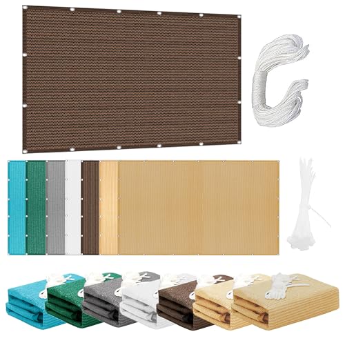 Sonnensegel Atmungsaktiv Rechteckig 2.1 x 3.2 m Rechteckig Atmungsaktiv 98% UV Schutz Rechtwinklig Markise mit Ösen Segeltuch 4 × 1.5 M Seile für Terrasse Camping, braun von KOUDU