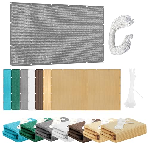 Sonnensegel Atmungsaktiv Rechteckig 2.1 x 3.6 m Rechteckig Atmungsaktiv 98% UV Schutz Rechtwinklig Markise mit Ösen Segeltuch 4 × 1.5 M Seile für Terrasse Camping, Hellgrau von KOUDU