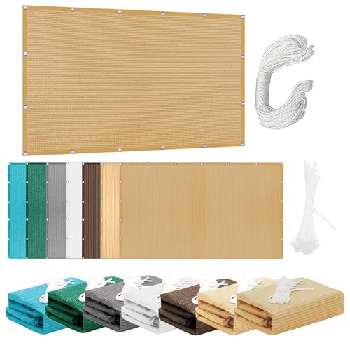 Sonnensegel Atmungsaktiv Rechteckig 2.7 x 3.6 m Rechteckig Atmungsaktiv 98% UV Schutz Rechtwinklig Markise mit Ösen Segeltuch 4 × 1.5 M Seile für Terrasse Camping, Sandgelb von KOUDU