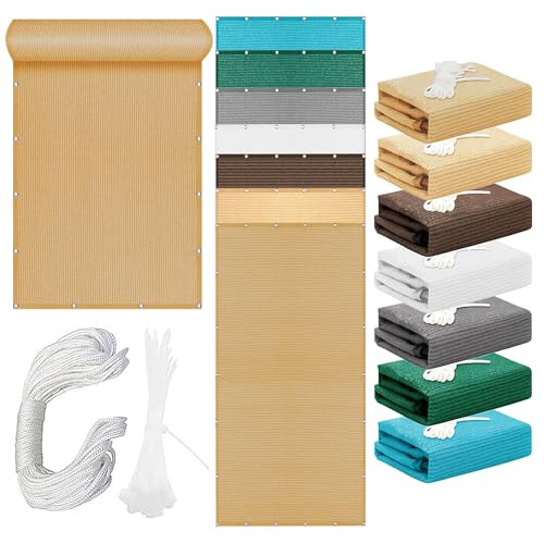 Sonnensegel mit Ösen 1.9 x 4.5 m Rechteckig Atmungsaktiv 98% UV Schutz Beschattungsnetz mit Ösen Und Befestigungsseile für Terrasse Garten, Sandgelb von KOUDU