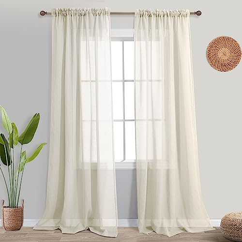 Beige Vorhänge 213 cm lang für Wohnzimmer Set von 2 Stangentaschen, Leinenoptik, Bauernhaus, Stranddekoration, Fenstervorhang, Lichtfilterung, Beige, halbtransparent, Breite 132 x 213 cm, cremefarben von KOUFALL