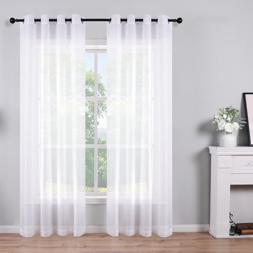 Gardinen, 213 cm lang, 2 Paneele, Ösen, Kunstleinen, halbtransparente Vorhänge, Tüll, Gaze-Fenster, durchsichtig, Vorhänge für Schlafzimmer, Wohnzimmer, Esszimmer, Breite 132 cm, solide Packung von KOUFALL