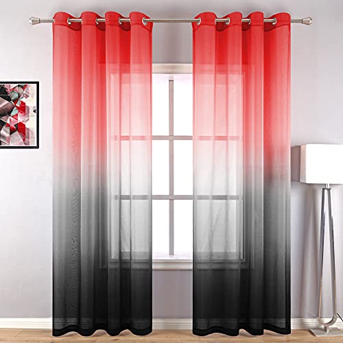 KOUFALL 2 Vorhänge für Wohnzimmer, Rot und Grau, 213 cm lang von KOUFALL