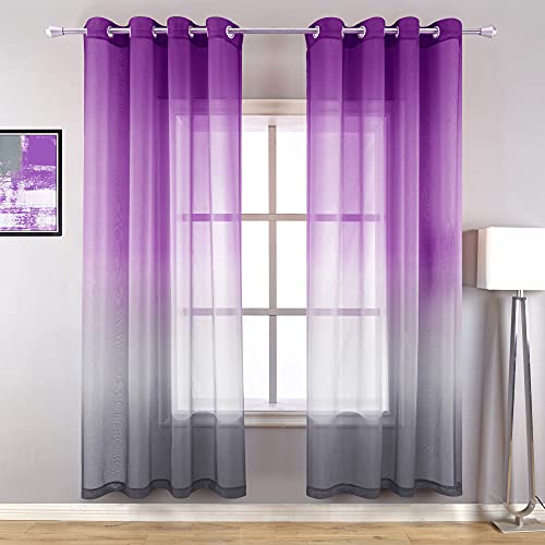 KOUFALL Ästhetische lila Raumdekoration für Schlafzimmer Ombre Durchsichtiges Design Glam Luxus Pflaumengrau Muster Vorhänge für Wohnzimmer 2er Set Paneele 132 x 160 cm Länge Grau von KOUFALL