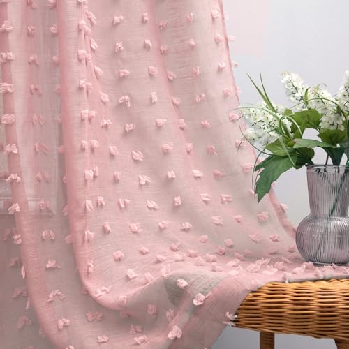 KOUFALL Durchscheinende Vorhänge, Schleife, mit Blumen, Pompons, Boho, Spitze, kokett, für Himmelbett, Schlafzimmer, Schrank, 2 Paneele, 213 cm lang, Hellrosa/blass malvenfarben KOUFALL Durchscheinende Vorhänge, Schleife, mit Blumen, Pompons, Boho, Spitze, kokett, für Himmelbett, Schlafzimmer, Schrank, 2 Paneele, 213 cm lang, Hellrosa/blass malvenfarben von KOUFALL
