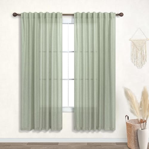 KOUFALL Durchsichtige Leinen-Vorhänge für Wohnzimmer, 132 x 160 cm, Salbeigrün von KOUFALL