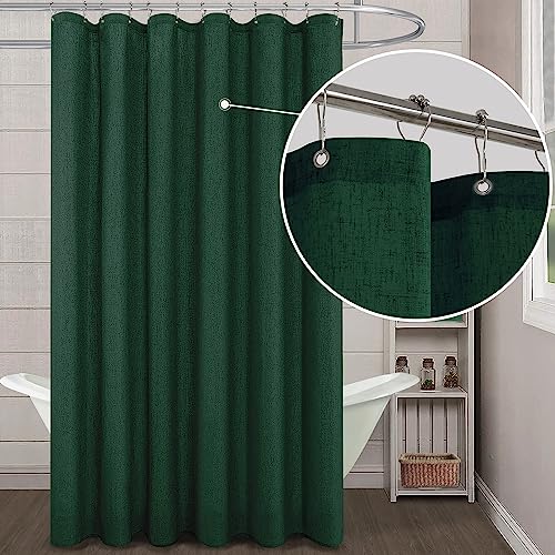 KOUFALL Hunter Green Duschvorhänge für Badezimmer-Dekor, Leinenstoff, Boho-Duschvorhang-Sets mit Haken, 183 x 213 cm lang, dunkles Emerladgrün von KOUFALL