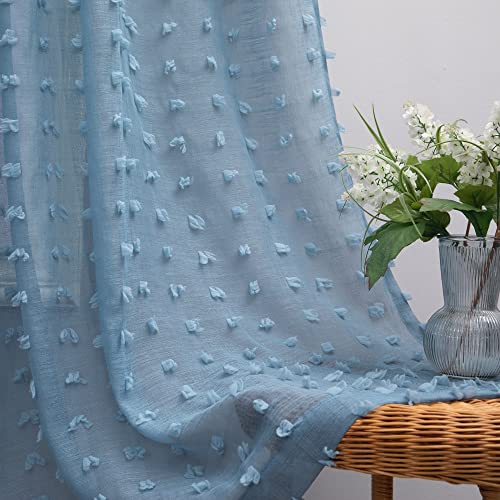 KOUFALL Hellblaue Vorhänge für Wohnzimmer, 244 cm lang, durchscheinendes Chambray-Denim-Blau-Muster, Vorhänge für Schlafzimmer, Set mit 2 Paneelen, 132 x 244 cm Länge von KOUFALL