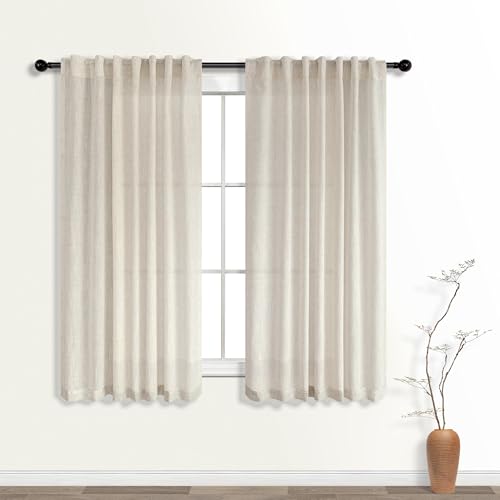 KOUFALL Küchenvorhänge im Bohemian-Stil, rustikaler Leinenstoff, für Wohnwagenfenster, 114 cm lang, Hellbeige von KOUFALL