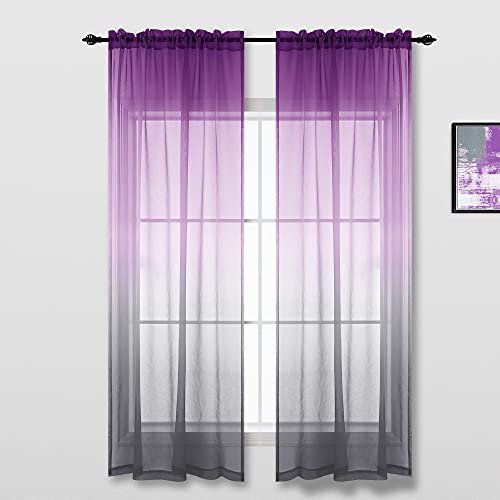 KOUFALL Lila und Grau Vorhänge für Glam Decor Ombre Akzent Durchsichtige dekorative Vorhänge für Wohnzimmer Schlafzimmer Dekorationen Pflaume und Grau von KOUFALL