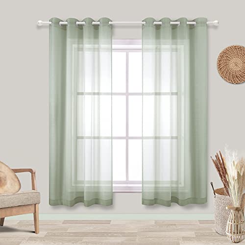 KOUFALL Salbeigrüne Vorhänge 160 cm Länge für Schlafzimmer, 2 Paneele, Ösen, leicht zu schieben, luftig, durchscheinend, Fenstervorhänge-Set von KOUFALL