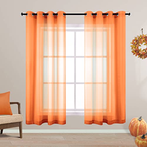 KOUFALL Transparente Vorhänge, Herbst, Orange, 132x160 cm, für Schlafzimmer, 2 Paneele, Fensterbehandlung, Heimdekoration, Ösen, Halb-Voile-Vorhänge für Kinder, Spielzimmer, Badezimmer, 160 cm Länge von KOUFALL