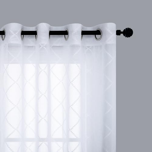 KOUFALL Transparente Vorhänge für Wohnzimmer, mit Ösen, Spitze mit Jacquardstickerei, vom Boden bis zur Decke fürs Schlafzimmer, Weiß, 244 cm lang, 2er-Set KOUFALL Transparente Vorhänge für Wohnzimmer, mit Ösen, Spitze mit Jacquardstickerei, vom Boden bis zur Decke fürs Schlafzimmer, Weiß, 244 cm lang, 2er-Set von KOUFALL