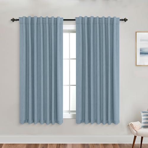 KOUFALL Kurze Verdunkelungsvorhänge, 137 cm lang, für Badezimmerfenster, Küstenrücken, Leinen, Verdunkelungsvorhänge für Schlafzimmer von KOUFALL