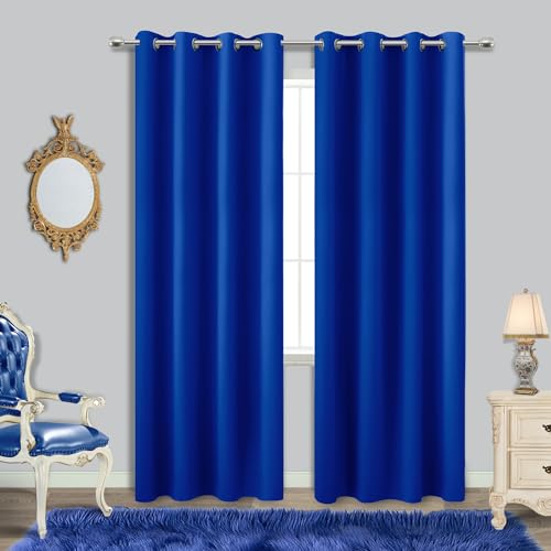 Königsblaue Vorhänge, 248 cm lang für Wohnzimmer, Set mit 2 Paneelen, wärmeisoliert, Raumverdunkelung, Öse, Verdunkelung, geräuschreduzierend, schalldicht, Raumteiler, Mädchen, 2.4 m Länge von KOUFALL