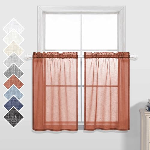 Transparente Vorhänge, 61 cm Länge, für kleine Fenster, 2 Stück, Stangentasche, Herbstdekoration, Café-Vorhang, Etage, Terracotta, rostgebrannt, Orange, Herbst-Vorhänge Küche, Badezimmer, 76,2 x lang von KOUFALL