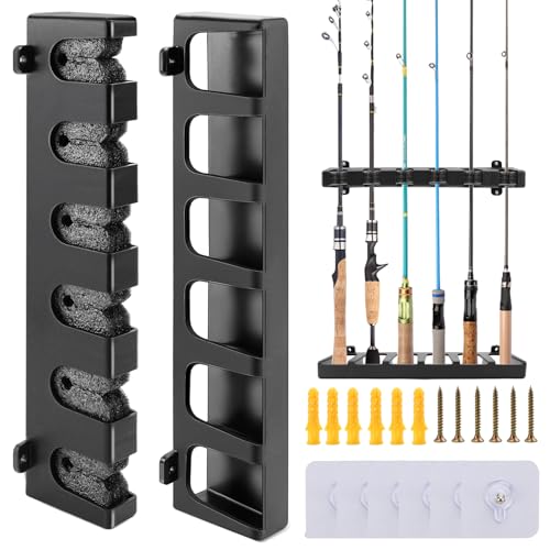 KOUHA Rutenständer Angelruten Angelhalter Rutenhalter Angelrutenhalter Wand Rrutenhalter Angel Horizontale Vertikaler Angelrutenhalter für Familie Wand Garage Aufbewahrung 6 Angelruten (Schwarz) von KOUHA