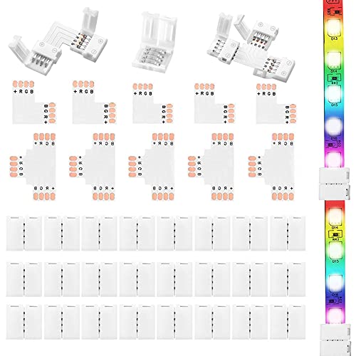 LED Strip Verbinder 4 Polig 10mm LED Strip Eckverbinder 35 Stück LED Streifen Verbinder T Förmige Led Verbinde für 5050 3528 RGB LED Streifen von KOUHA