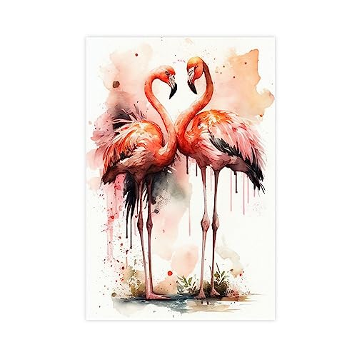 KOURT Aquarell-Poster auf Leinwand, Motiv: Wildtiere, zwei Flamingos, Schlafzimmer, Dekoration, Sport, Landschaft, Büro, Raumdekoration, Geschenk, ungerahmt: 60 x 90 cm von KOURT