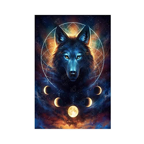 KOURT Traumfänger Wolf Tier Poster Leinwand Poster Schlafzimmer Dekor Sport Landschaft Büro Zimmer Dekor Geschenk Rahmen: 50 x 75 cm von KOURT