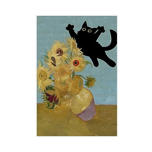 KOURT Van Gogh Blumen Katze Lustiges Poster Leinwand Poster Schlafzimmer Dekor Sport Landschaft Büro Zimmer Dekor Geschenk Unrahmen: 40 x 60 cm von KOURT