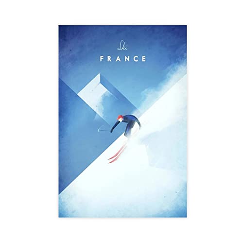 KOURT Vintage Minimalistisches Weltreise Stadt Ski Frankreich Leinwand Poster Schlafzimmer Dekor Sport Landschaft Büro Zimmer Dekor Geschenk Rahmen: 60 x 90 cm von KOURT