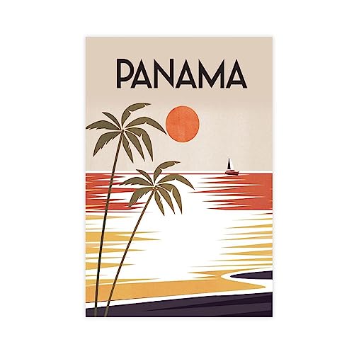 KOURT Vintage Reiseposter Panama Leinwand Poster Schlafzimmer Dekor Sport Landschaft Büro Zimmer Dekor Geschenk Rahmen: 50 x 75 cm von KOURT