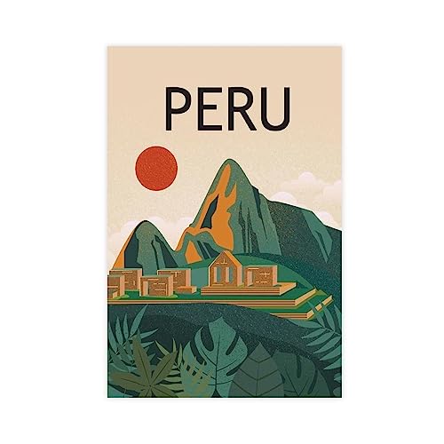 KOURT Vintage Reiseposter Peru Machu Picchu Leinwand Poster Schlafzimmer Dekor Sport Landschaft Büro Zimmer Dekor Geschenk Rahmen: 40 x 60 cm von KOURT