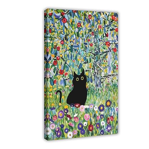 Klimt Katze im Apfelbaum, lustiges Poster auf Leinwand, Schlafzimmer, Dekoration, Sportlandschaft, Büro, Raumdekoration, Geschenkrahmen: 30 x 45 cm von KOURT