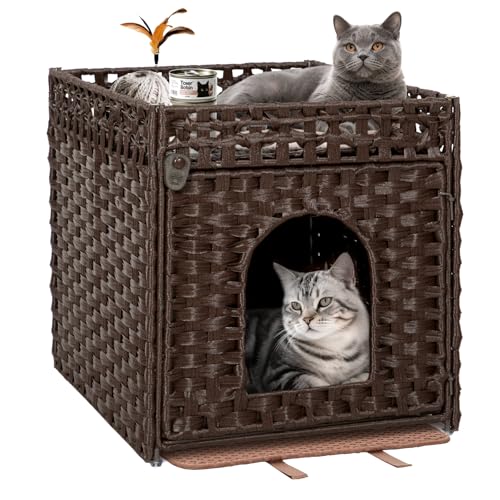 Handgewebtes Rattan-Katzentoiletten-Möbel, versteckter Schrank mit geruchshemmender Matte, auslaufsicherer Zaun und sicheren S-Haken für Wohnzimmer/Schlafzimmer, 46,2 x 46,2 x 62,2 cm, Braun Handgewebtes Rattan-Katzentoiletten-Möbel, versteckter Schrank mit geruchshemmender Matte, auslaufsicherer Zaun und sicheren S-Haken für Wohnzimmer/Schlafzimmer, 46,2 x 46,2 x 62,2 cm, Braun von KOUSEI