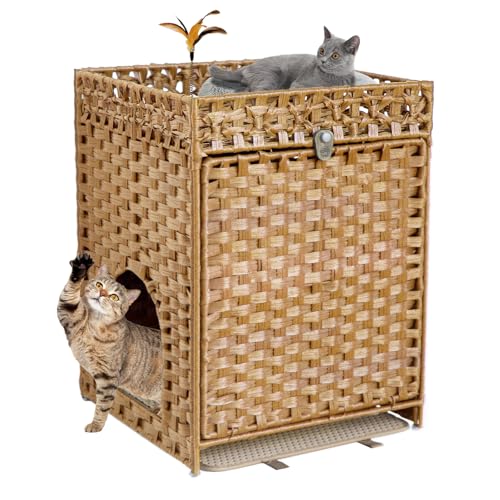 KOUSEI Handgewebtes Rattan-Katzentoiletten-Möbel, verstecktes Haustierhaus für den Innenbereich, mit Tür und Matte, diskreter Waschraumschrank für Wohnzimmer und Schlafzimmer, Natur KOUSEI Handgewebtes Rattan-Katzentoiletten-Möbel, verstecktes Haustierhaus für den Innenbereich, mit Tür und Matte, diskreter Waschraumschrank für Wohnzimmer und Schlafzimmer, Natur von KOUSEI