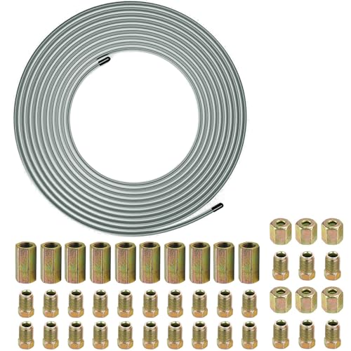 10 m Bremsleitung Ø 4,75mm (3/16") Set mit 26Pcs M10 Verschraubungen & 16Pcs M10 Verbinder für Bremsleitung Bördel DIN/SAE Kupfer Verkupfertes Stahl Sortiment (Military Green) von KOUTIANWU