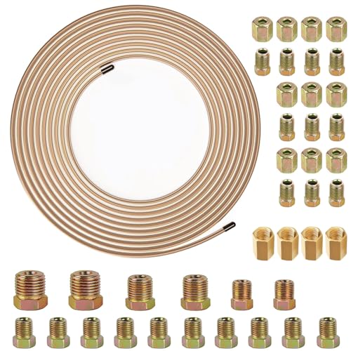 10 m Bremsleitung Ø 4,75mm (3/16") Set mit 26Pcs Verschraubungen & 14Pcs Verbinder für Bremsleitung Bördel DIN/SAE Kupfer Verkupfertes Stahl Sortiment von KOUTIANWU