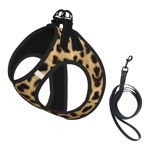 Hundegeschirr mit Leine, Leopardenmuster, mit verdickter, gepolsterter Weste für extra kleine/kleine, mittelgroße Hunde von KOUUIP
