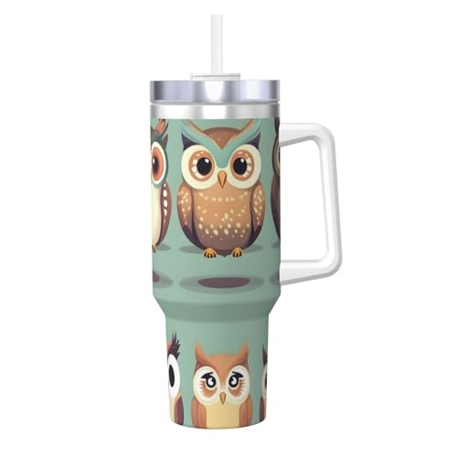 KOUUIP Cartoon-Eulen-Becher mit süßem Druck, 1,2 l, Eis-Bully-Tasse mit Griff und Strohhalm, doppelwandige Edelstahl-Kaffeetasse mit Deckel KOUUIP Cartoon-Eulen-Becher mit süßem Druck, 1,2 l, Eis-Bully-Tasse mit Griff und Strohhalm, doppelwandige Edelstahl-Kaffeetasse mit Deckel von KOUUIP